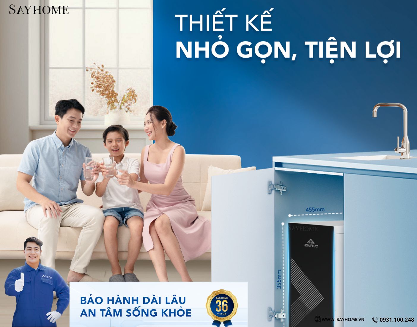 Máy lọc nước RO để gầm Hoà Phát HPU488 với 11 lõi lọc cao cấp và thiết kế nhọ gọn sống trọn mọi không gian SAYHOME