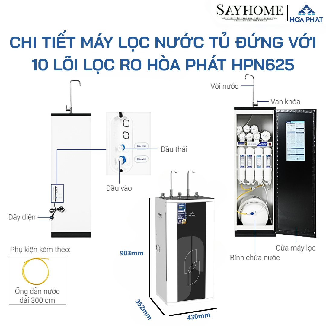Máy lọc nước Hòa Phát HPN625 nóng nguội lạnh tủ đứng với 10 lõi lọc RO tại Thành phố Hồ Chí Minh