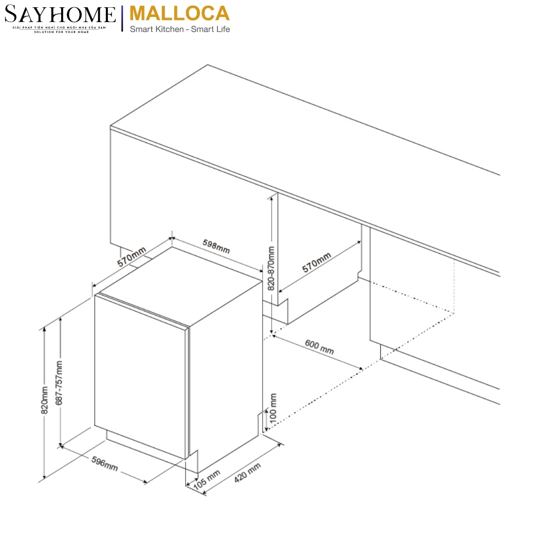 Máy rửa chén độc lập 14 bộ chén dĩa Malloca MDW14-B09FI tại thành phố Hồ Chí Minh