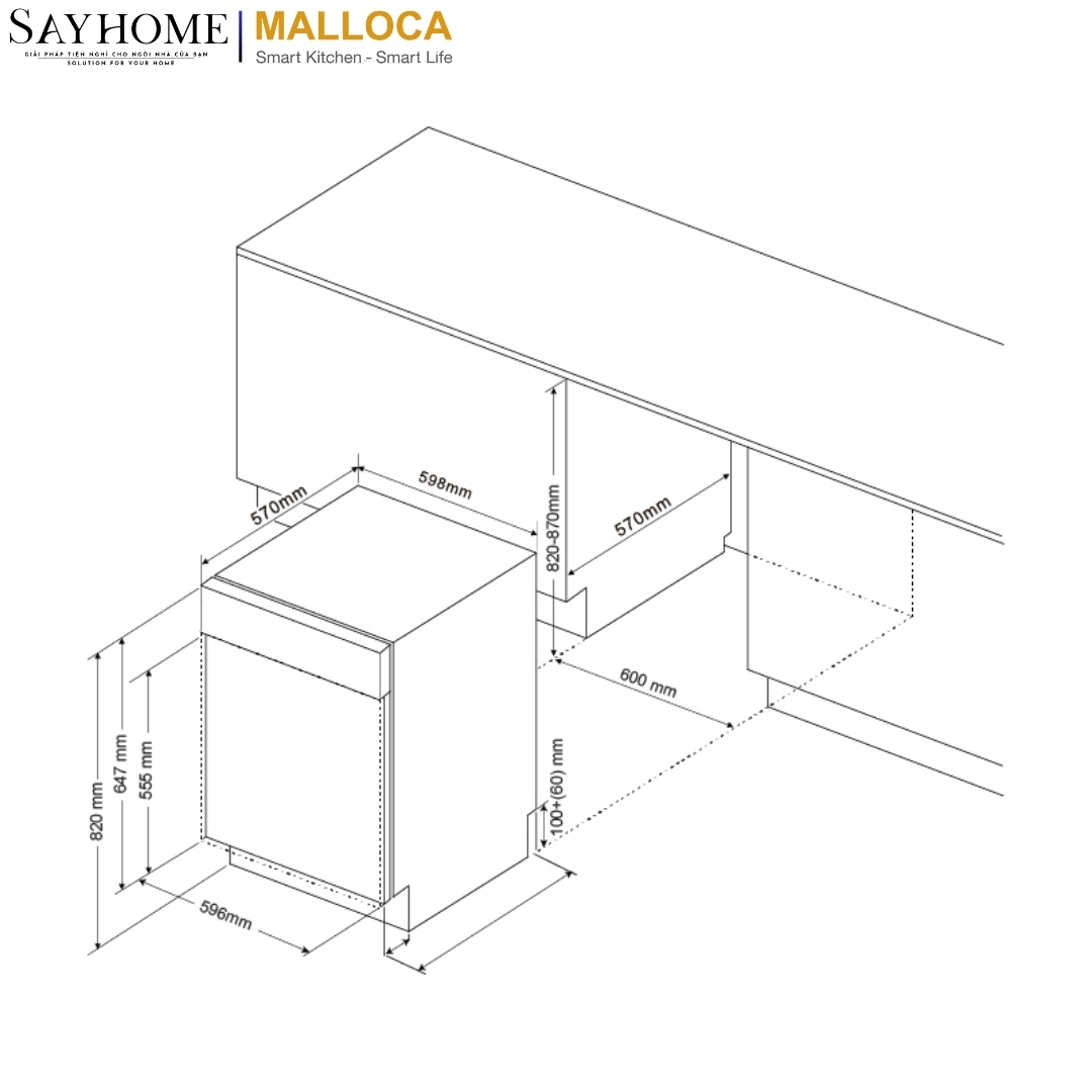 Máy rửa chén âm tủ 14 bộ chén dĩa Malloca MDW14-S08SI tại thành phố Hồ Chí Minh