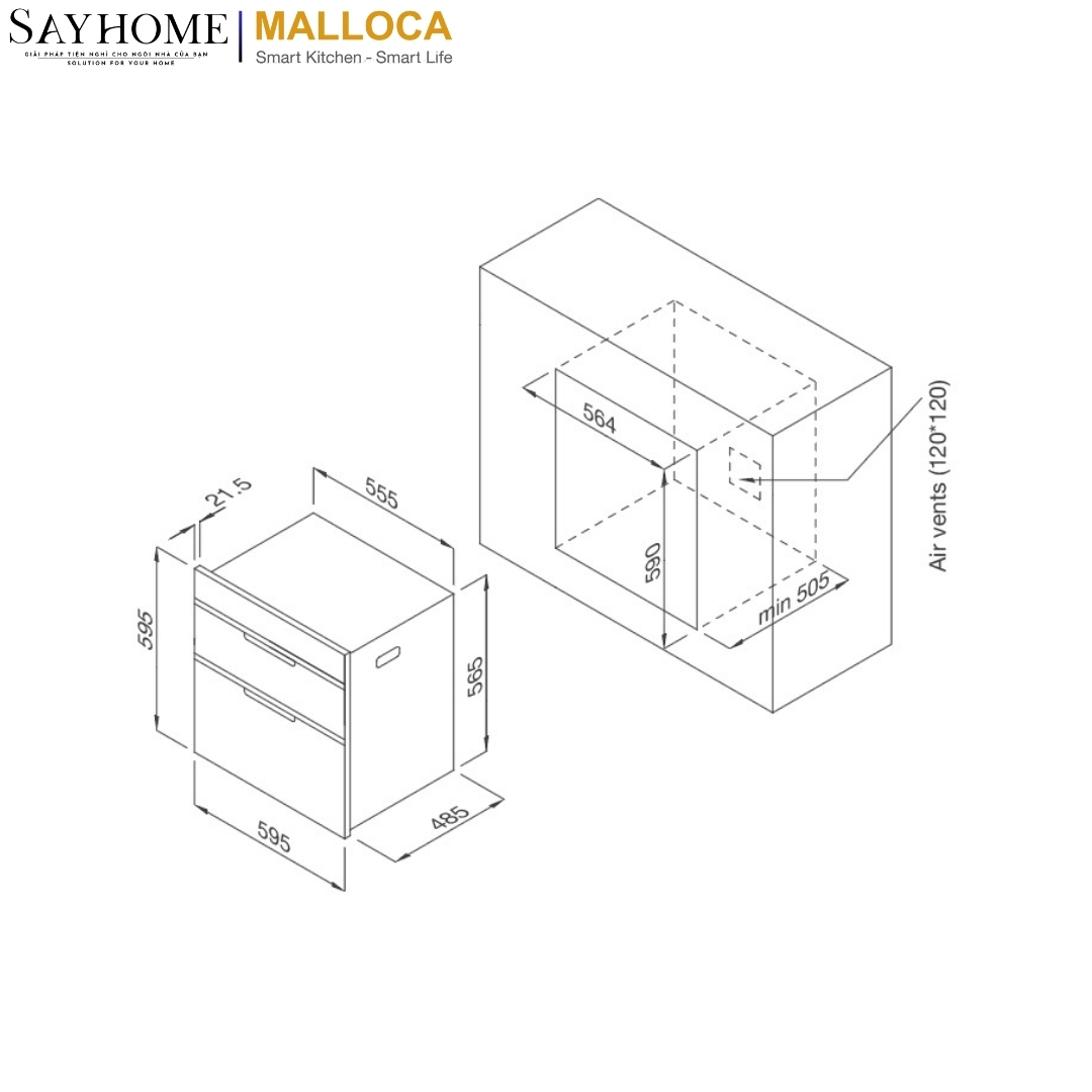 Máy sấy chén dĩa âm tủ 100 lít Malloca MSC-1005 tại thành phố Hồ Chí Minh