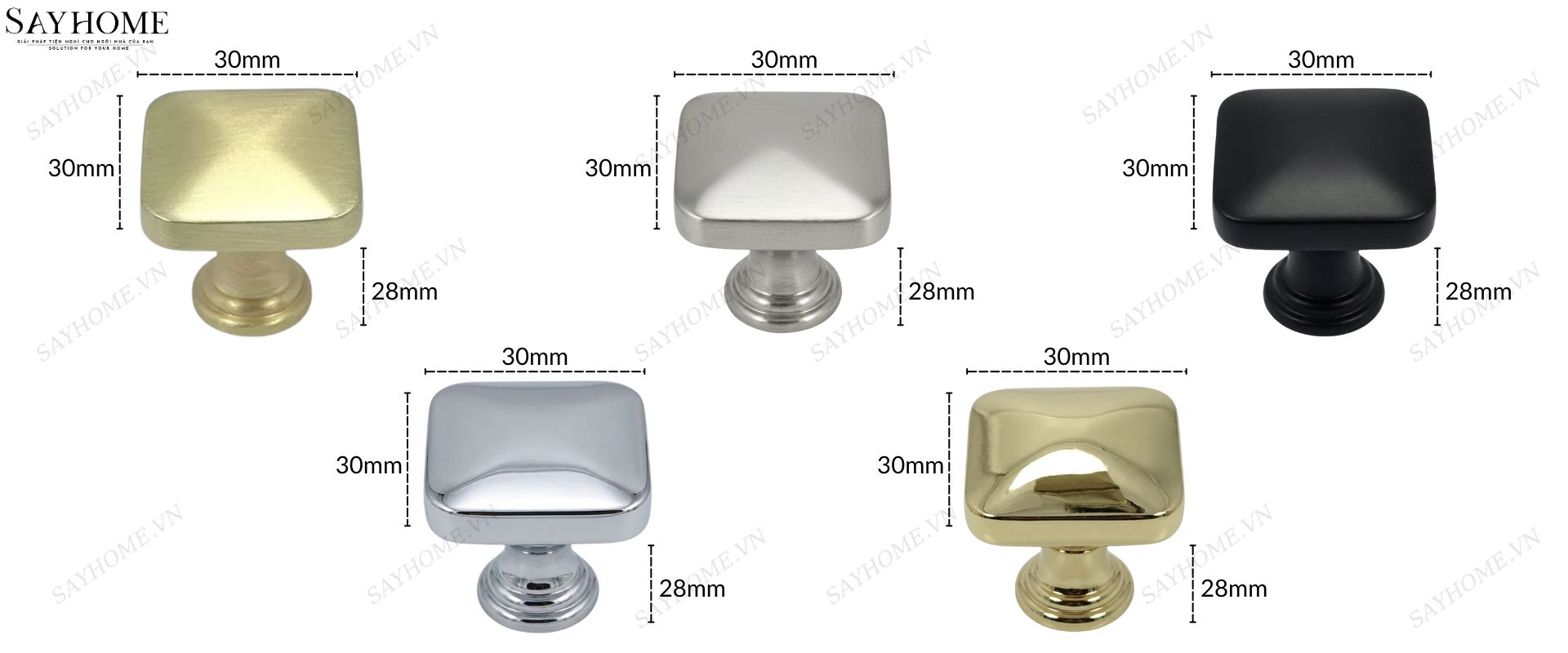 Núm tủ hiện đại màu vàng mờ, vàng gold, đen mờ, bạc và bạc bóng SH5502 tại thành phố Hồ Chí Minh
