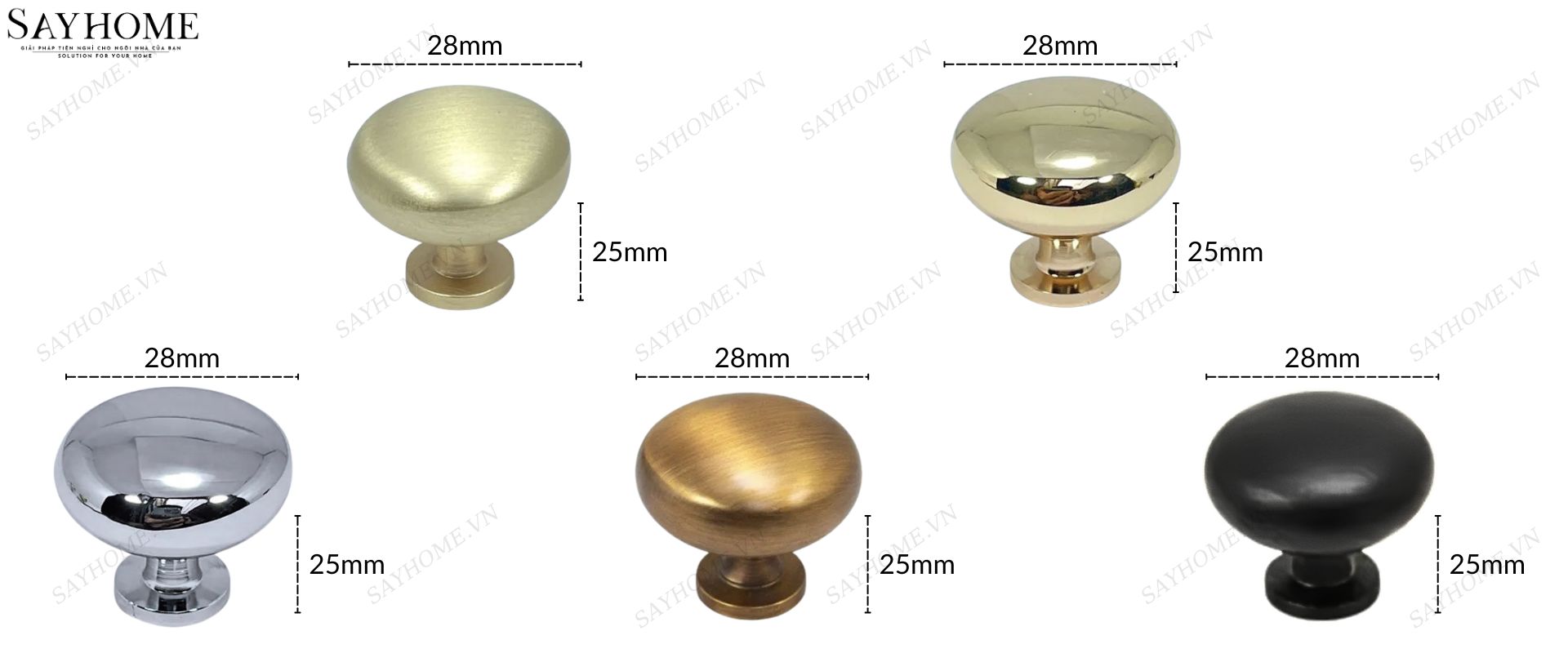 Núm tủ hiện đại màu đồng, vàng mờ, vàng gold, đen mờ và bạc bóng SH5518 tại thành phố Hồ Chí Minh