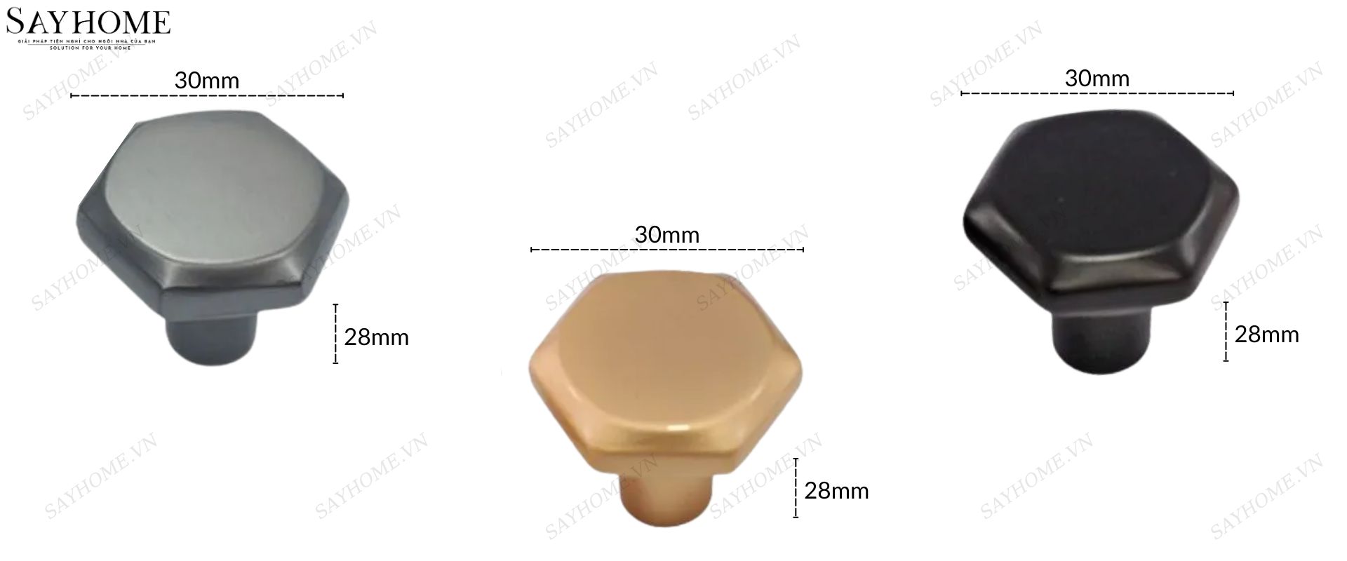 Núm tủ hiện đại màu đen mờ, vàng mờ và xám xi măng SH9241 tại thành phố Hồ Chí Minh