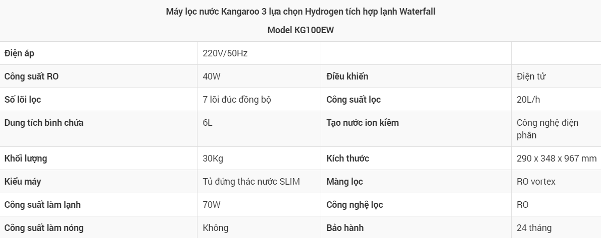Máy lọc nước Kangaroo 3 lựa chọn Hydrogen tích hợp lạnh Waterfall KG100EW tại thành phố Hồ Chí Minh