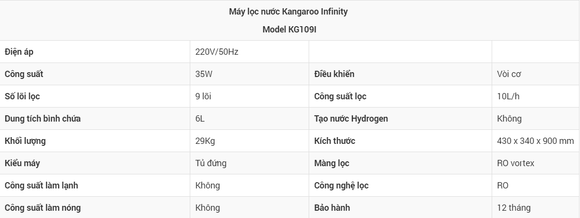 Máy lọc nước Kangaroo Infinity KG109I tại thành phố Hồ Chí Minh