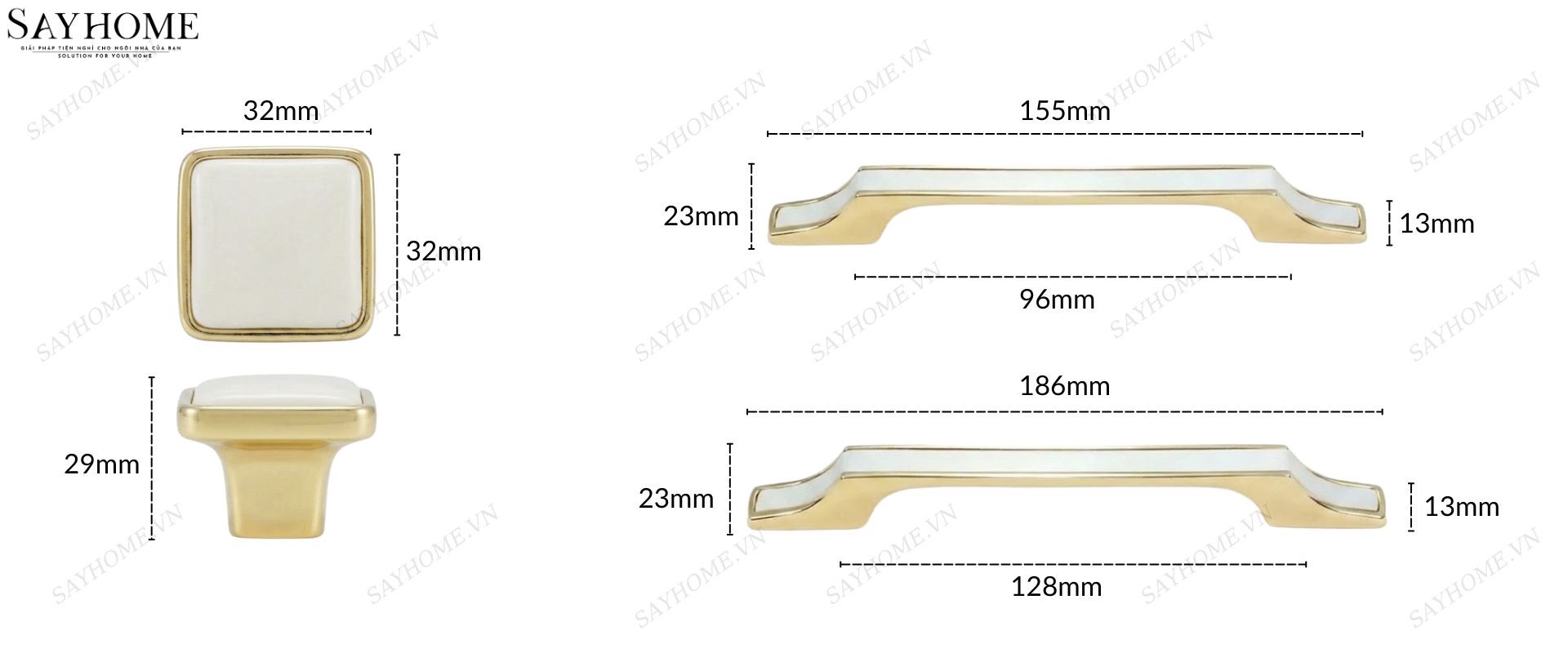 Tay nắm tủ hiện đại màu trắng vàng gold SH5632 tại thành phố Hồ Chí Minh