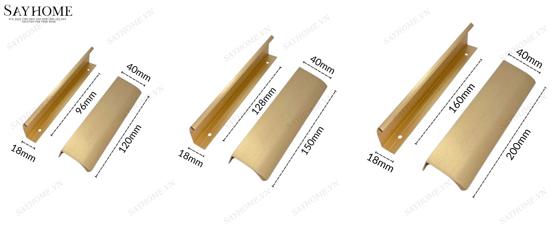 Tay nắm tủ áo thanh dài hiện đại màu vàng xước SH160 tại thành phố Hồ Chí Minh