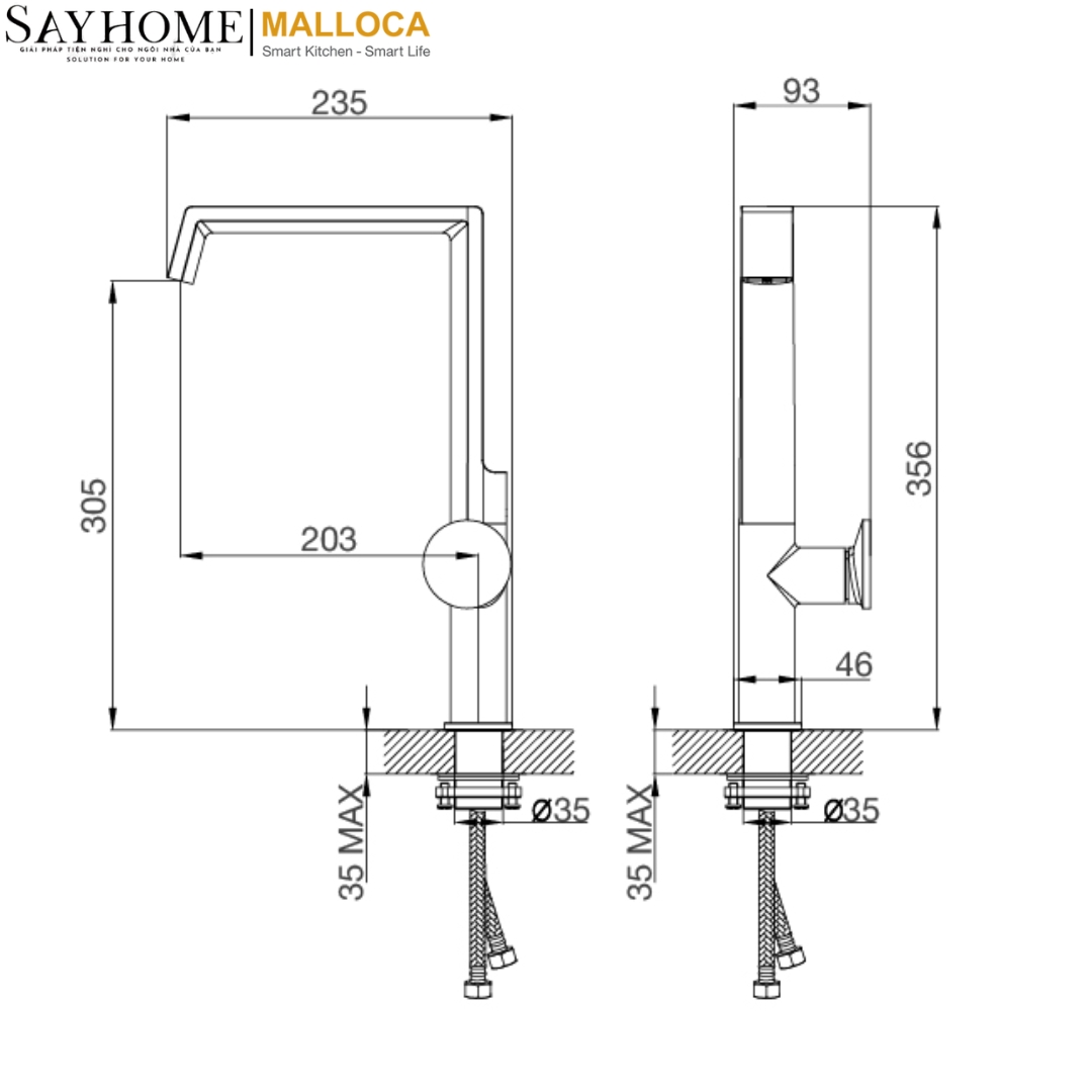 Vòi rửa chén bát hai nguồn nóng lạnh Malloca K342BM tại thành phố Hồ Chí Minh