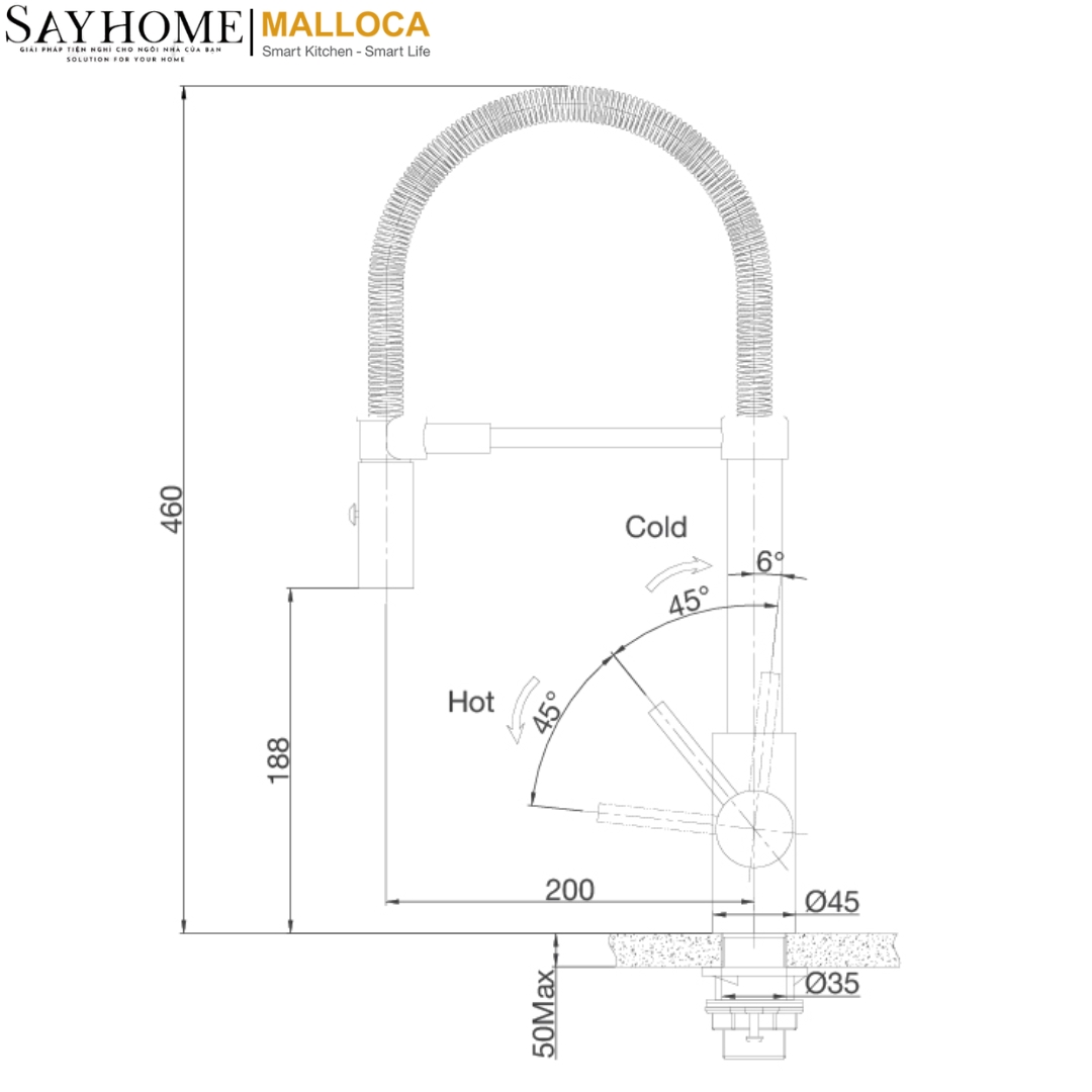 Vòi rửa chén bát dây lò xo Malloca LuxSteel K088-CS tại thành phố Hồ Chí Minh