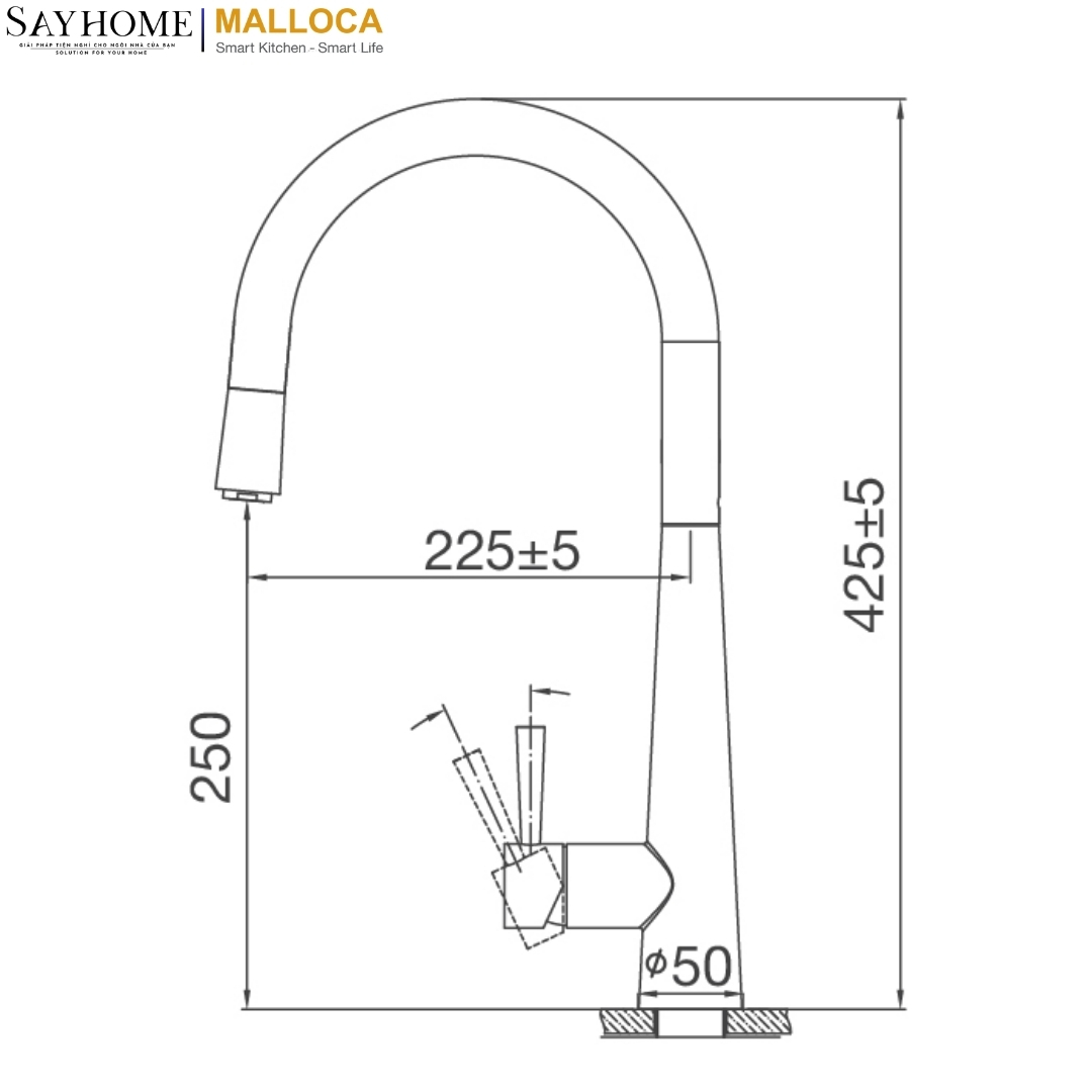 Vòi rửa chén inox dây rút Malloca K095-SS tại thành phố Hồ Chí Minh