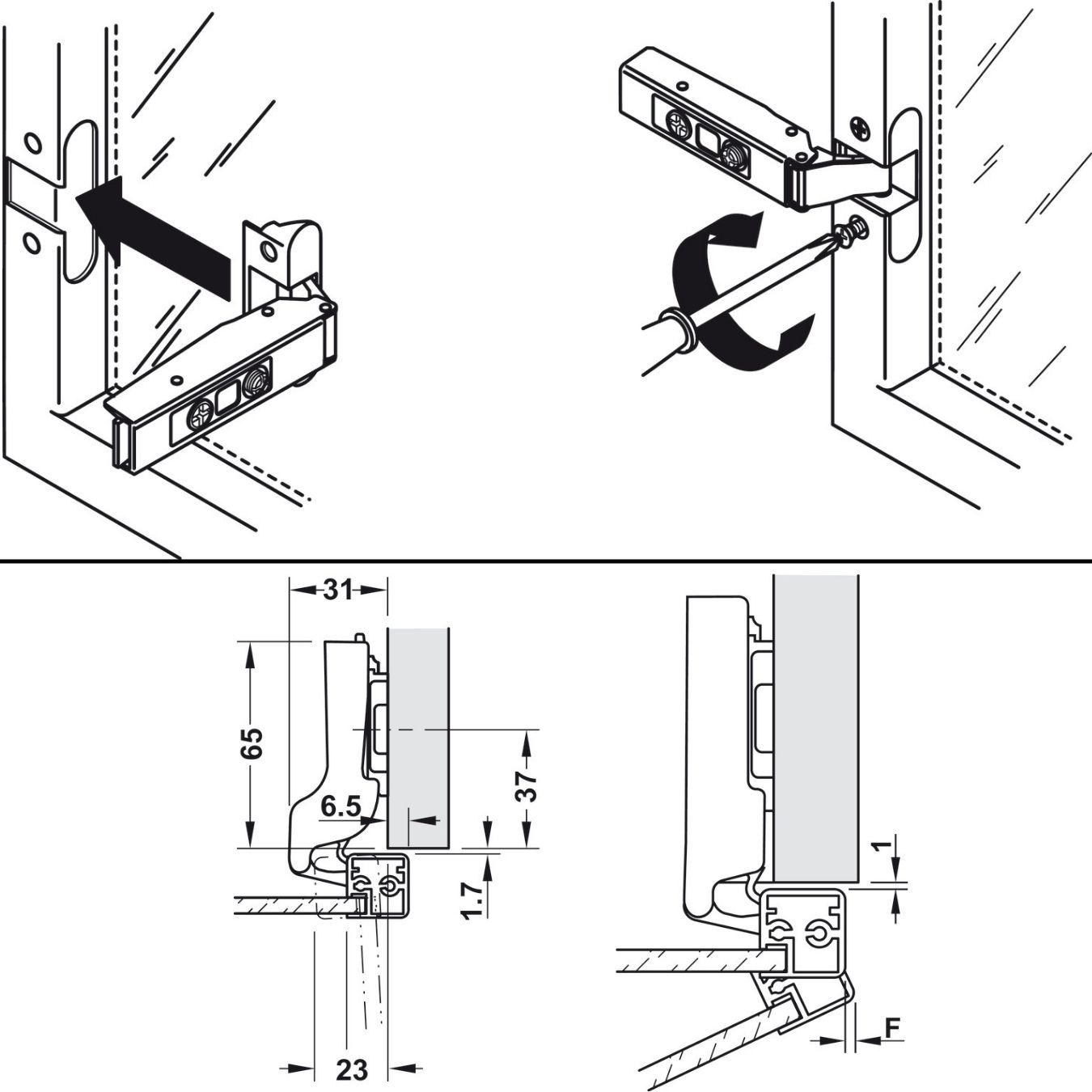 Bản lề cong ít tủ khung nhôm Hafele 311.68.511 - Hàng chính hãng HAFELE
