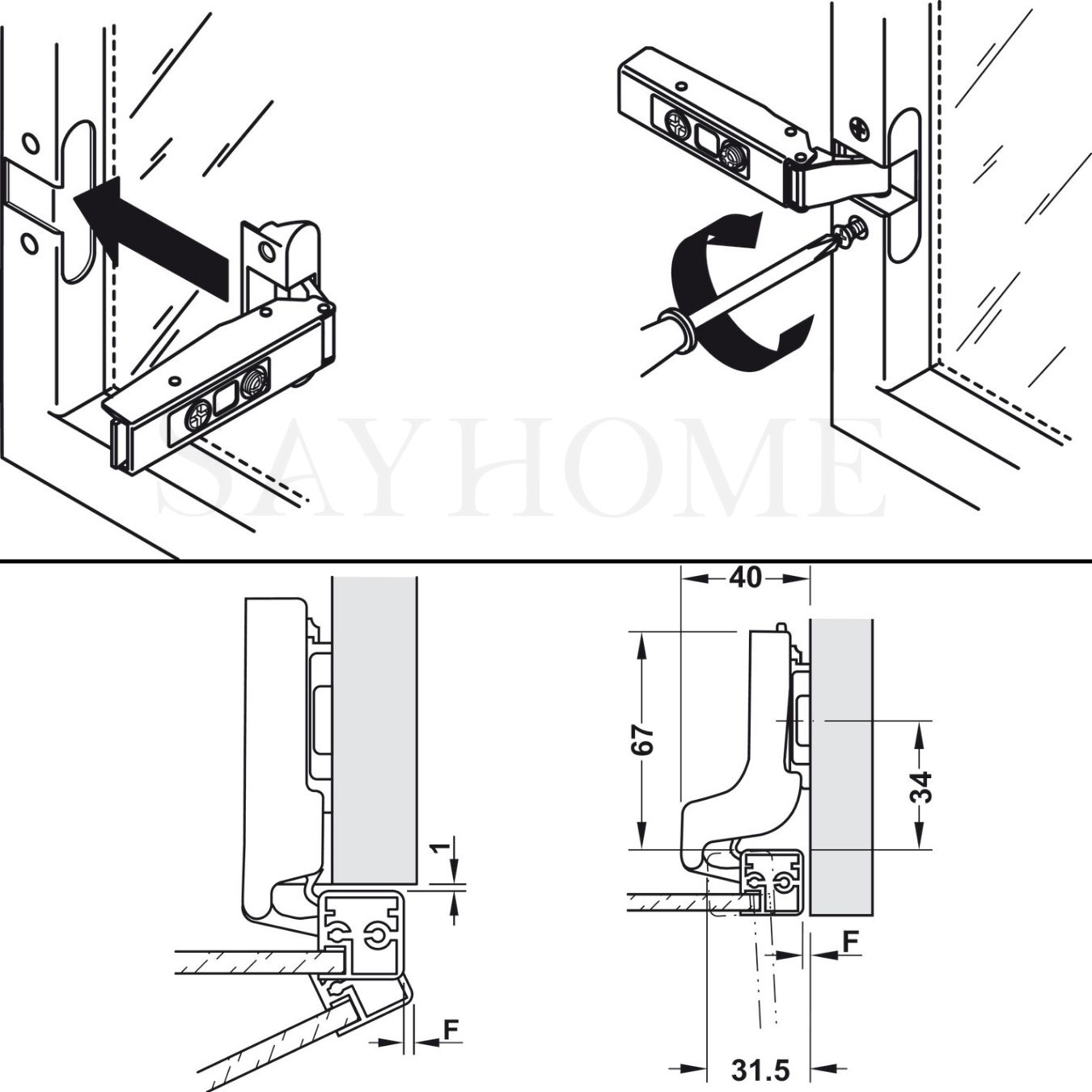 Bản lề cong nhiều tủ khung nhôm Hafele 311.68.512 - Hàng chính hãng HAFELE
