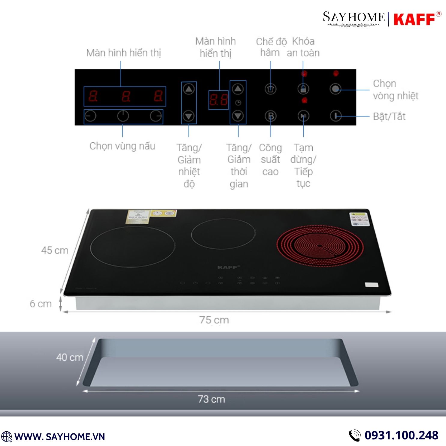 Bếp điện từ kết hợp 3 vùng nấu KAFF KF-IC3801 tại thành phố Hồ Chí Minh