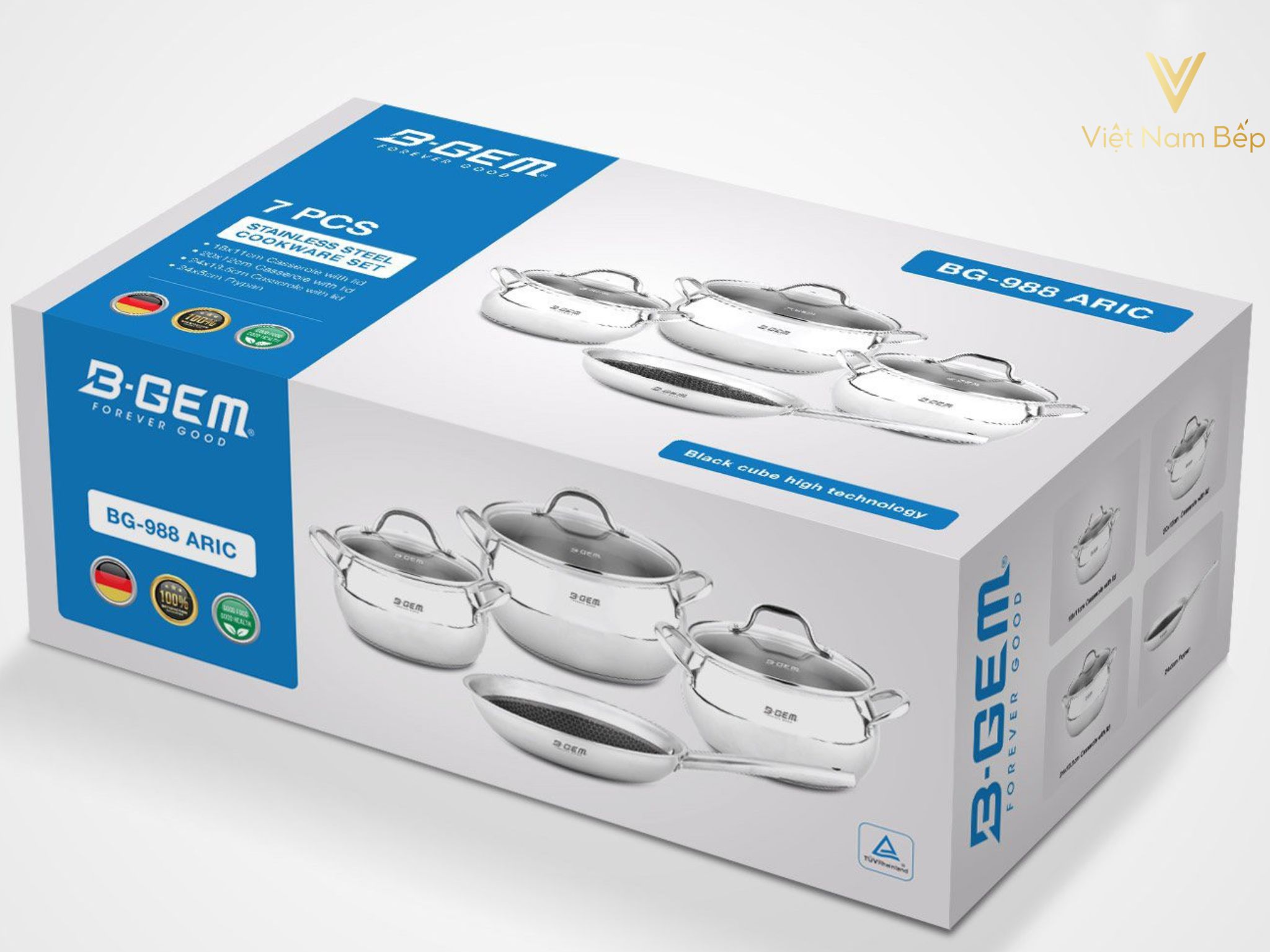 Bộ nồi B-Gem Belly BG-988 ARIC Inox304 cao cấp kèm chảo chống dính kim cương tại thành phố Hồ Chí Minh