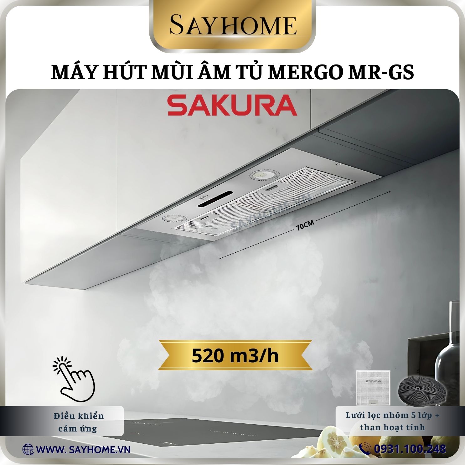 Máy hút mùi âm tủ SAKURA MR-GS tại SAYHOME