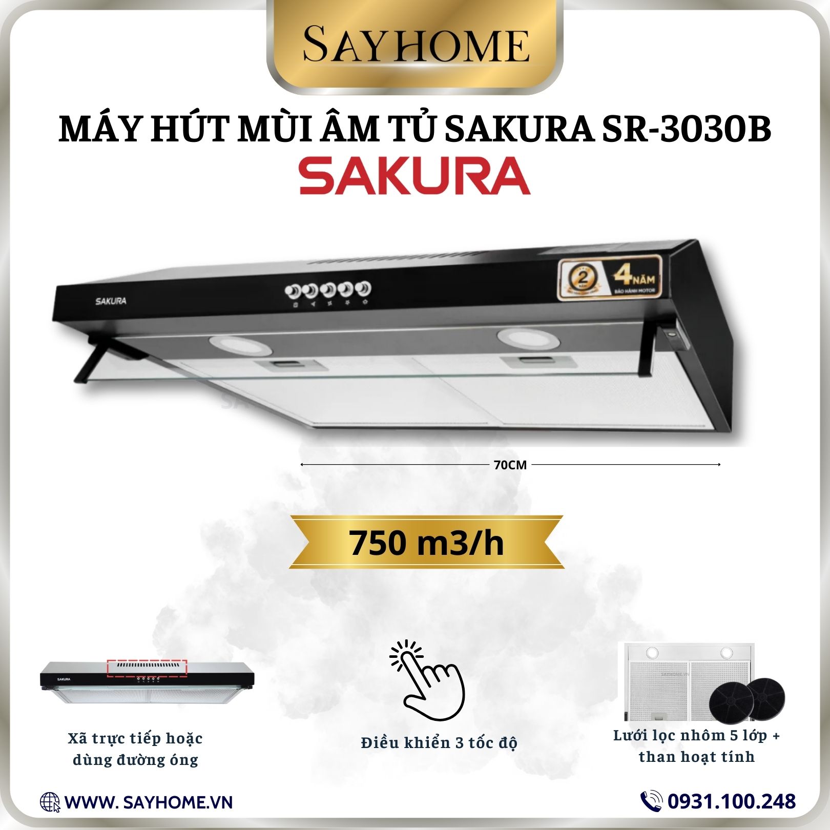 Máy hút mùi âm tủ SAKURA SR-3030B tại thành phố Hồ Chí Minh
