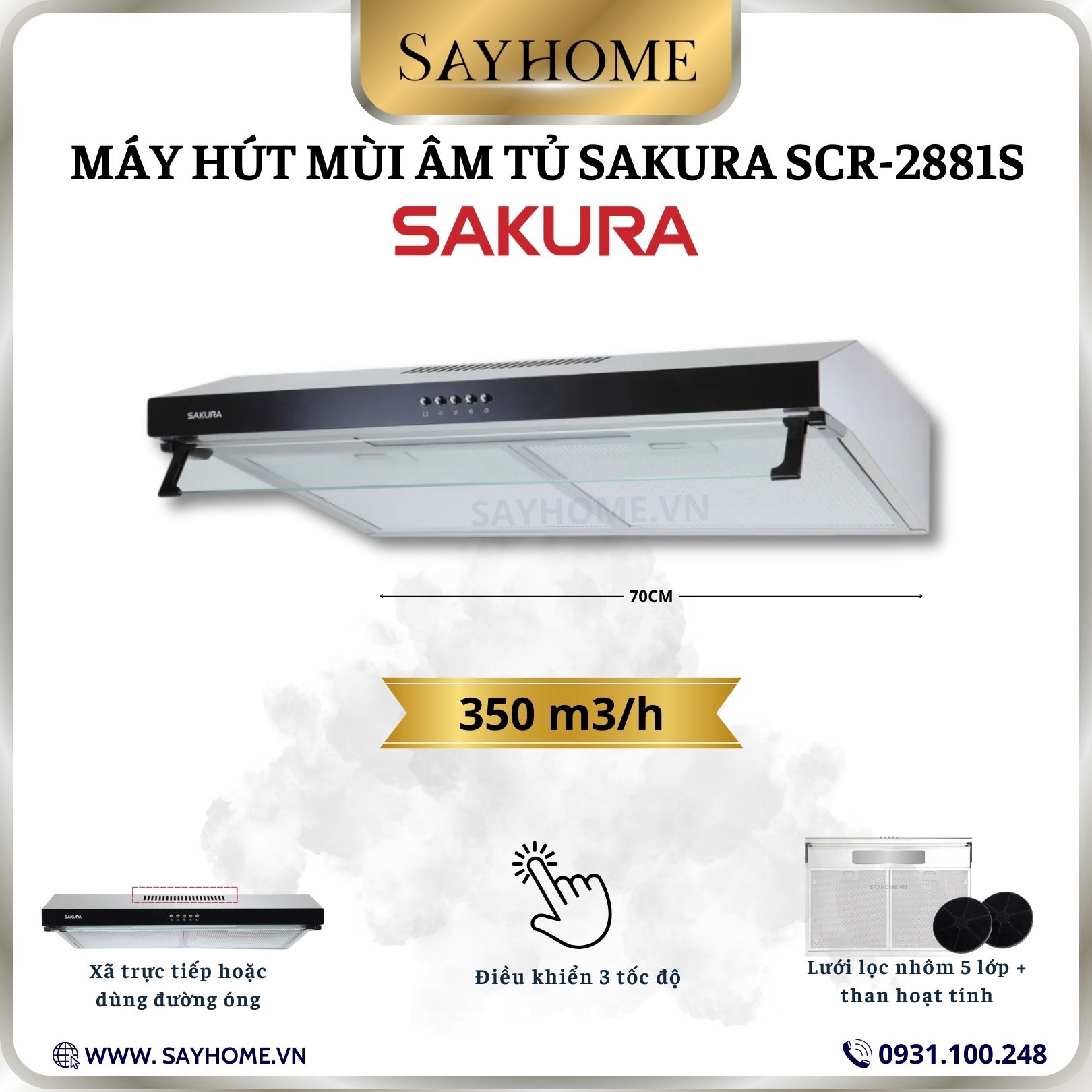 Máy hút mùi âm tủ SAKURA SCR-2881S tại thành phố Hồ Chí Minh