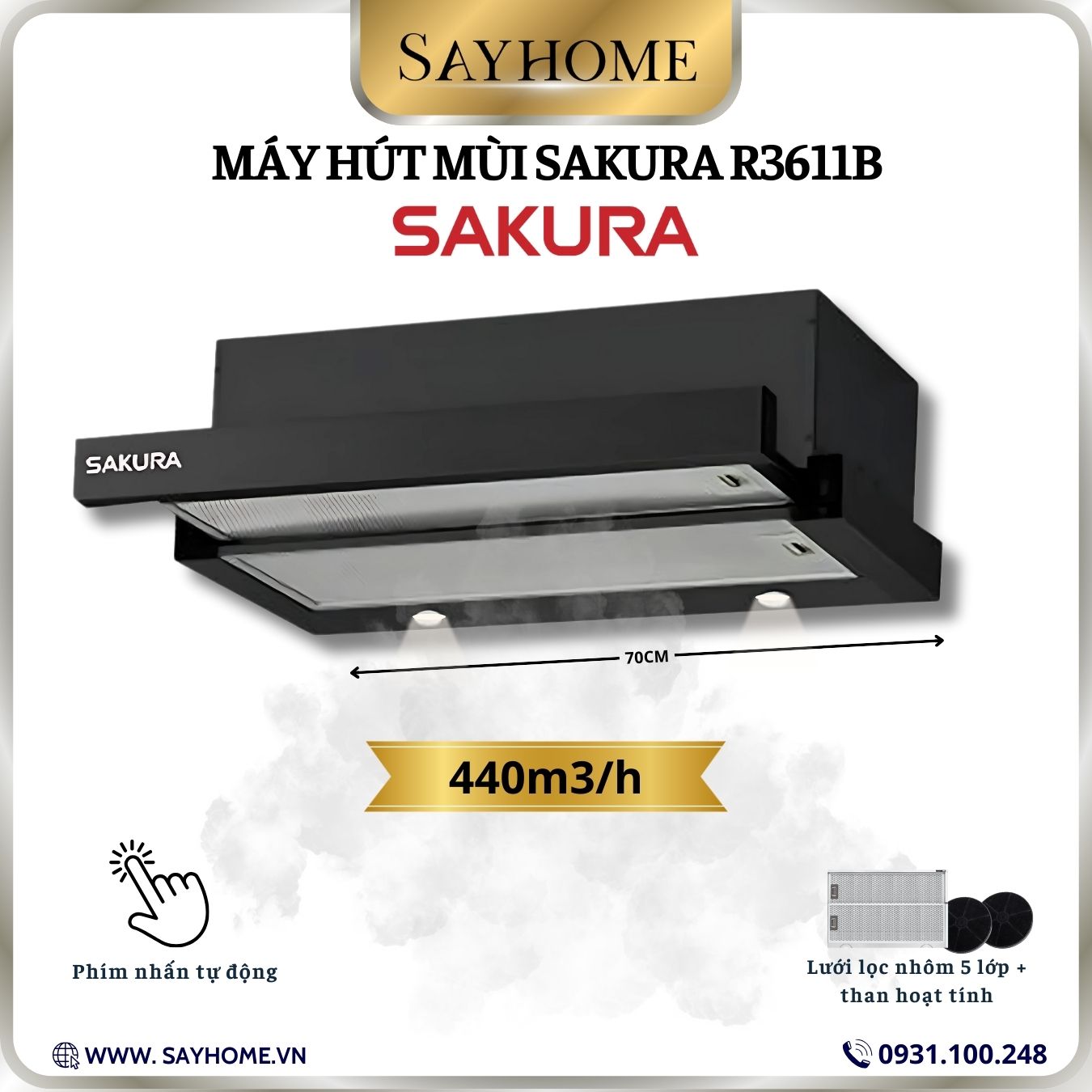 Máy hút mùi âm tủ ray kéo SAKURA R3611B tại thành phố Hồ Chí Minh