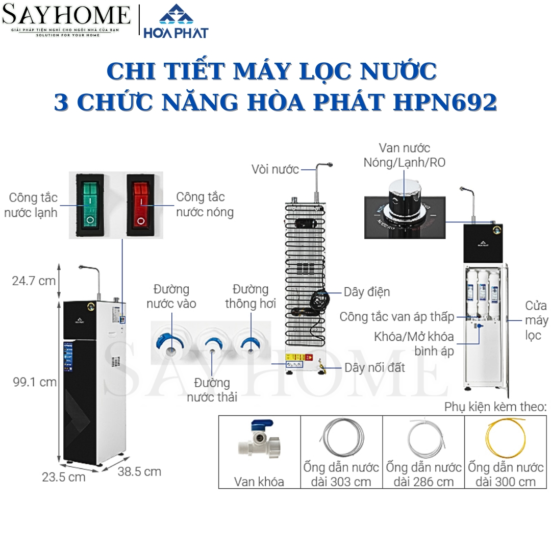 MÁY LỌC NƯỚC RO NÓNG NGUỘI LẠNH HOÀ PHÁT HPN692 SAYHOME