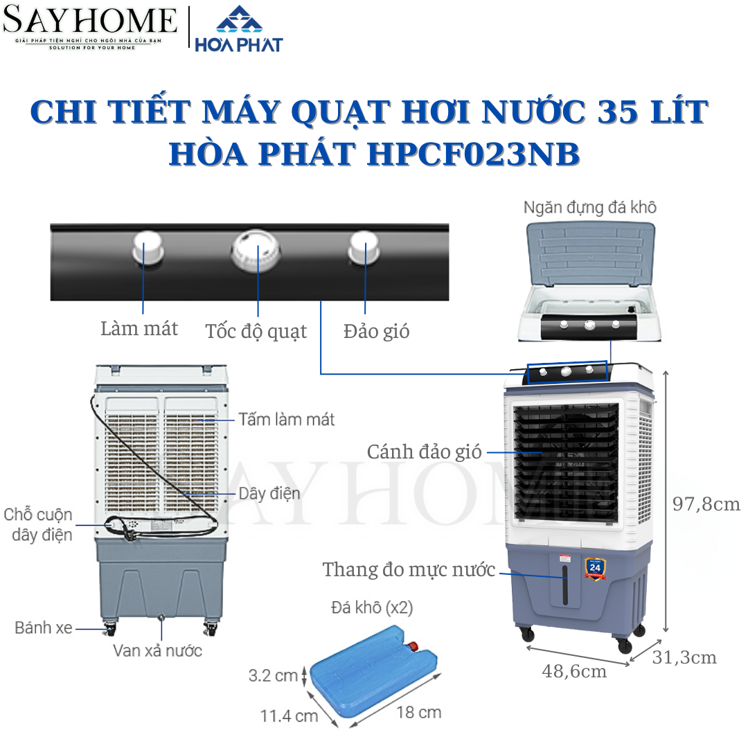 Quạt điều hòa hơi nước Hoà Phát 35 Lít Phím cơ HPCF023NB tại thành phố Hồ Chí Minh