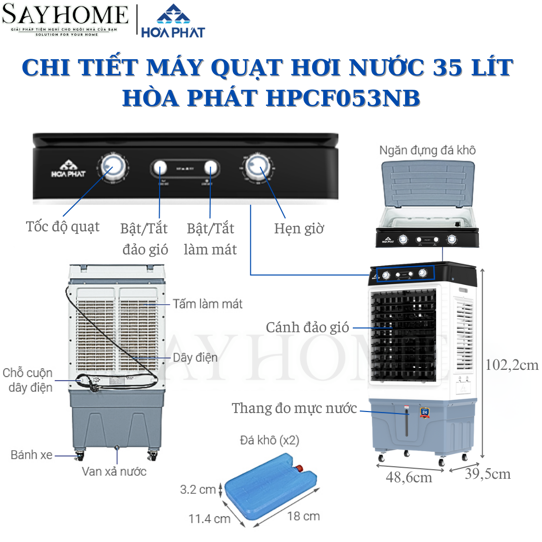 Quạt điều hòa hơi nước Hoà Phát 35 Lít Phím cơ HPCF053NB tại thành phố Hồ Chí Minh