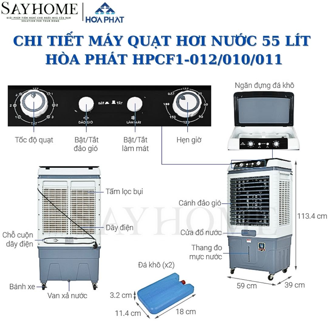 Quạt hơi nước Hoà Phát 55 Lít HPCF1-010 / 011/ 012 Phím cơ tại thành phố Hồ Chí Minh