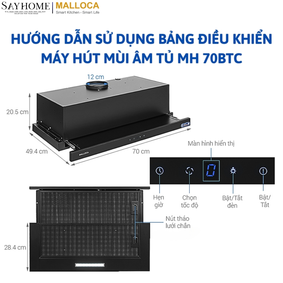 Máy hút mùi âm tủ ray kéo Malloca MH 70BTC tại thành phố Hồ Chí Minh