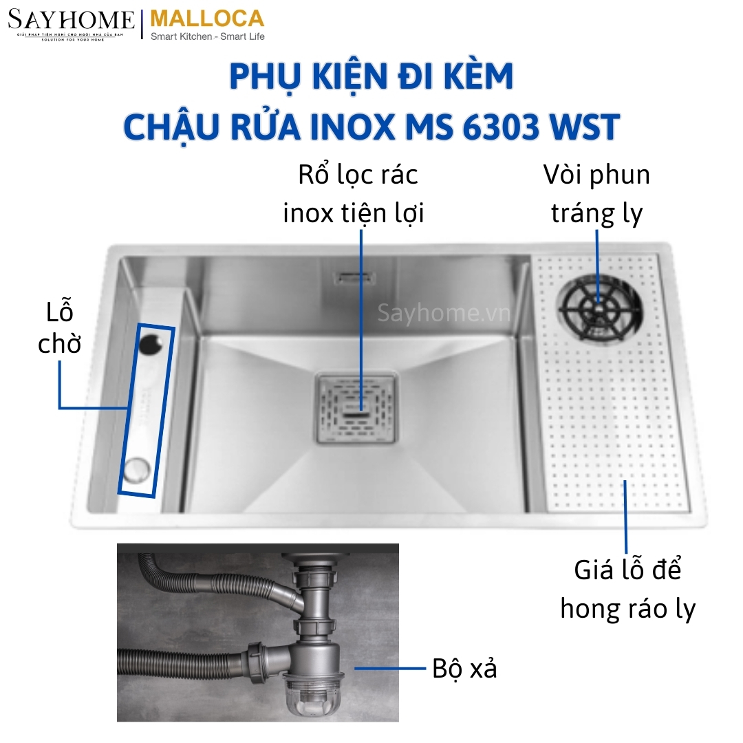 Chậu rửa chén inox Malloca MS 6303 WST tại thành phố Hồ Chí Minh