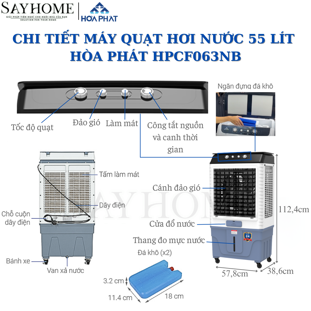 Quạt điều hòa hơi nước Hoà Phát 55 Lít Phím cơ HPCF063NB tại thành phố Hồ Chí Minh