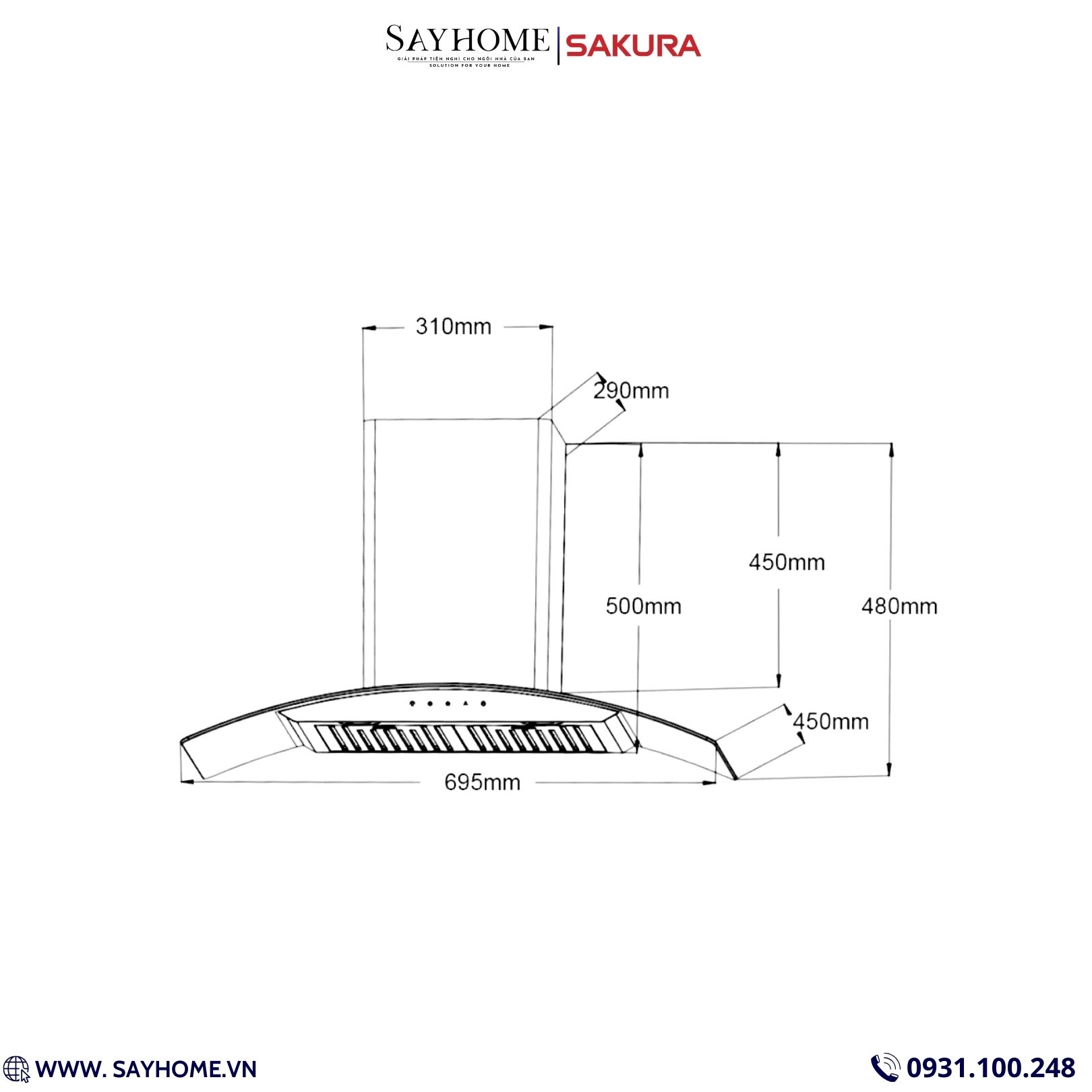 Máy hút mùi kính cong SAKURA SR-7730AG tại thành phố Hồ Chí Minh