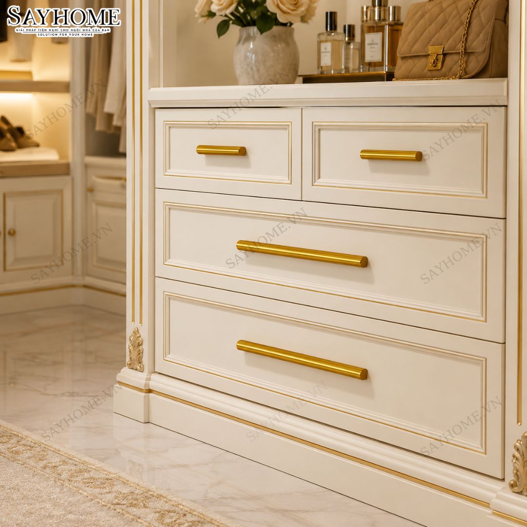 Tay nắm tủ hiện đại thanh tròn màu vàng gold SH1V03 tại thành phố Hồ Chí Minh