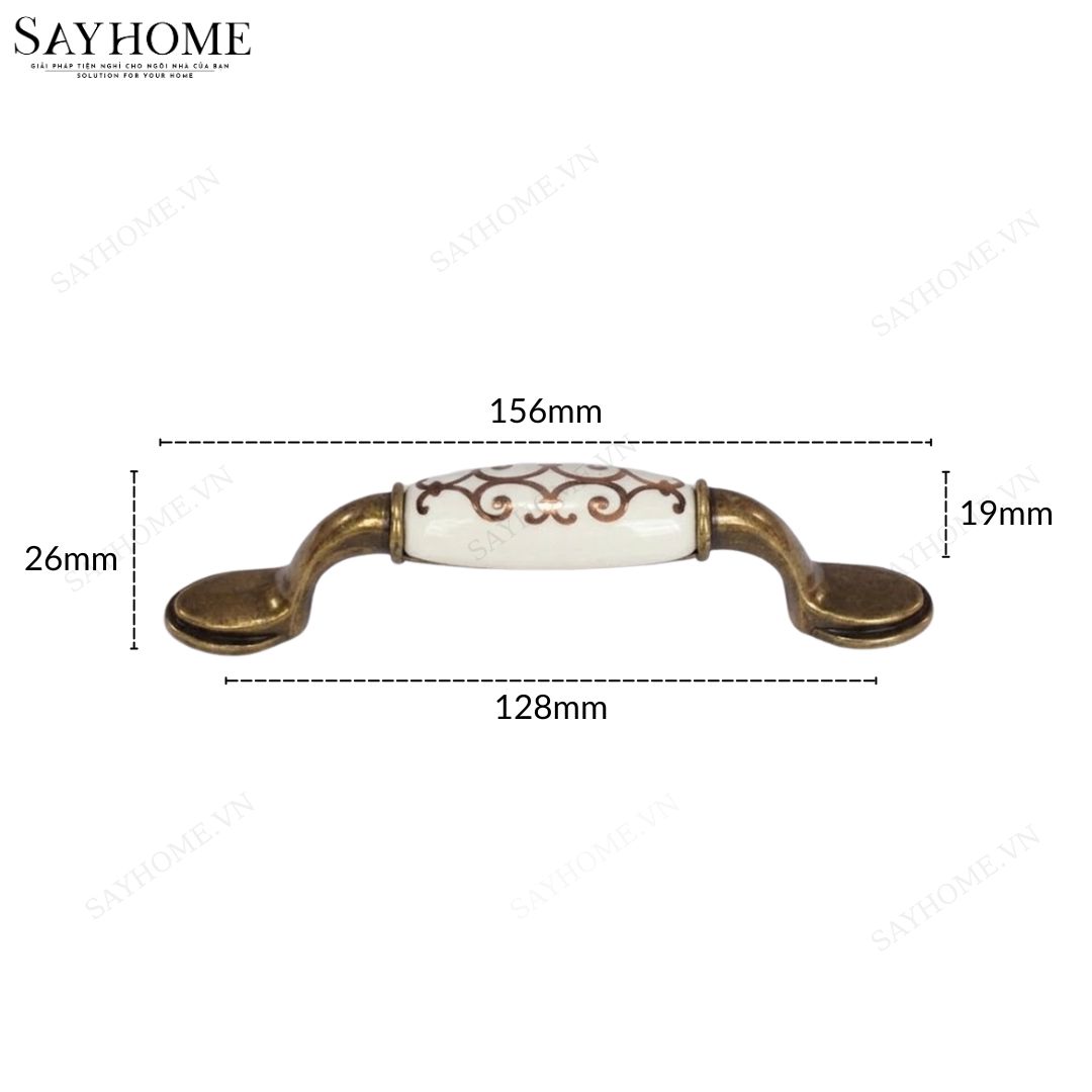 Tay nắm tủ tân cổ điển màu đồng mặt sứ trắng SH9003 tại thành phố Hồ Chí Minh