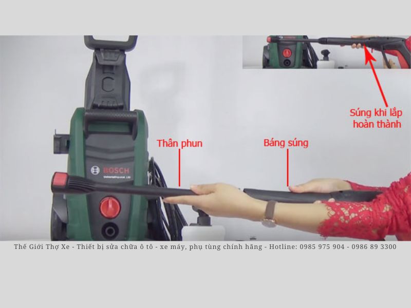 Thao tác lắp đặt súng rửa xe