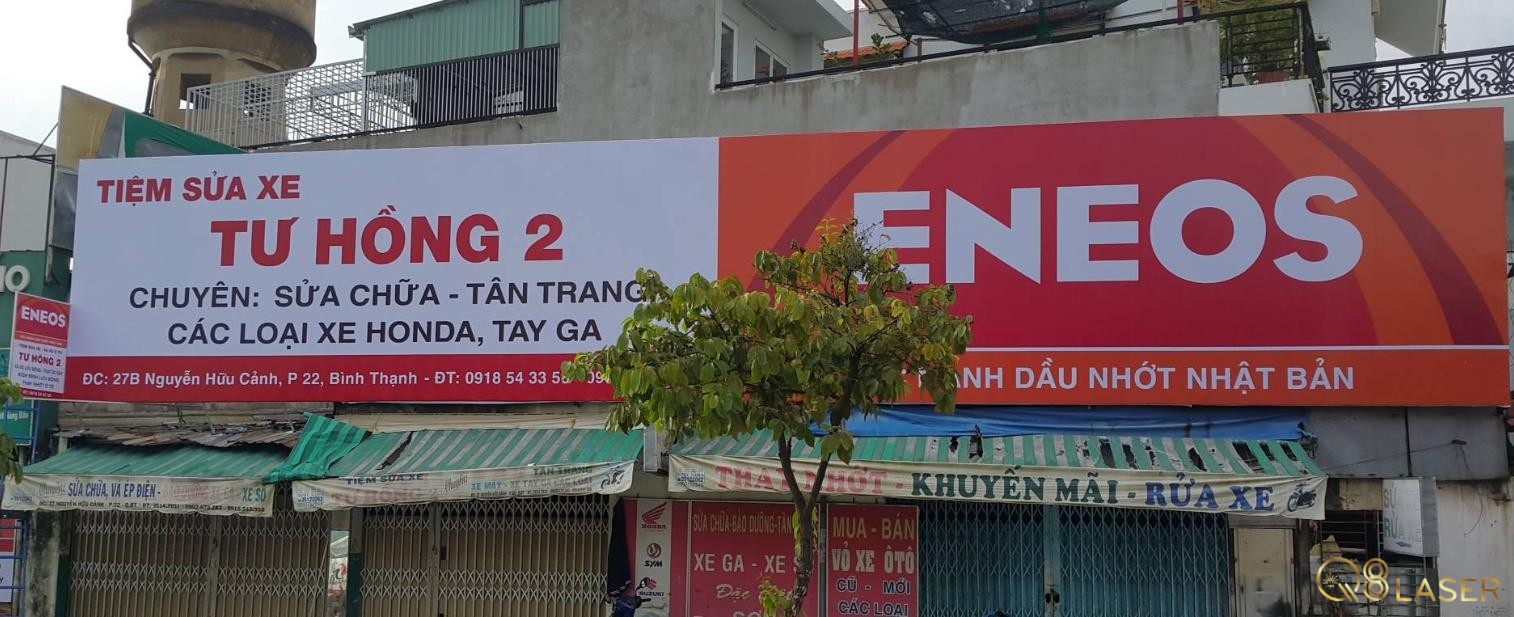 Mẫu bảng hiệu tiệm sửa xe Tư Hồng bằng bạt Hiflex