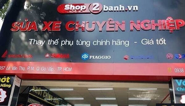 Mẫu bảng hiệu sửa xe máy Shop2banh bằng mica nổi