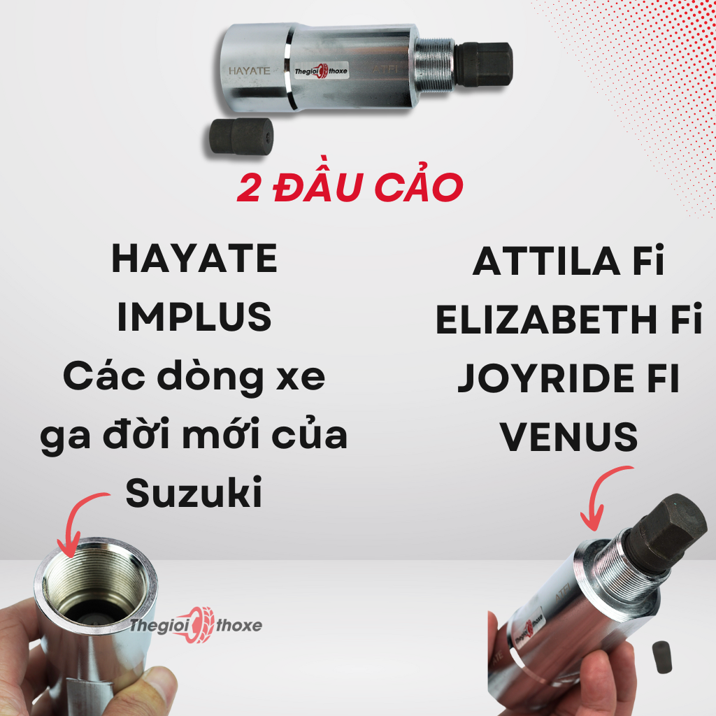 Cảo có 2 đầu ren dùng để cáo vô lăng các dòng xe của SYM và Suzuki
