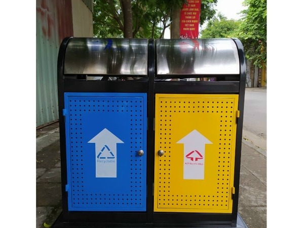 Thùng rác phân loại 2 ngăn cho khu vực ngoài trời công cộng A37-Q