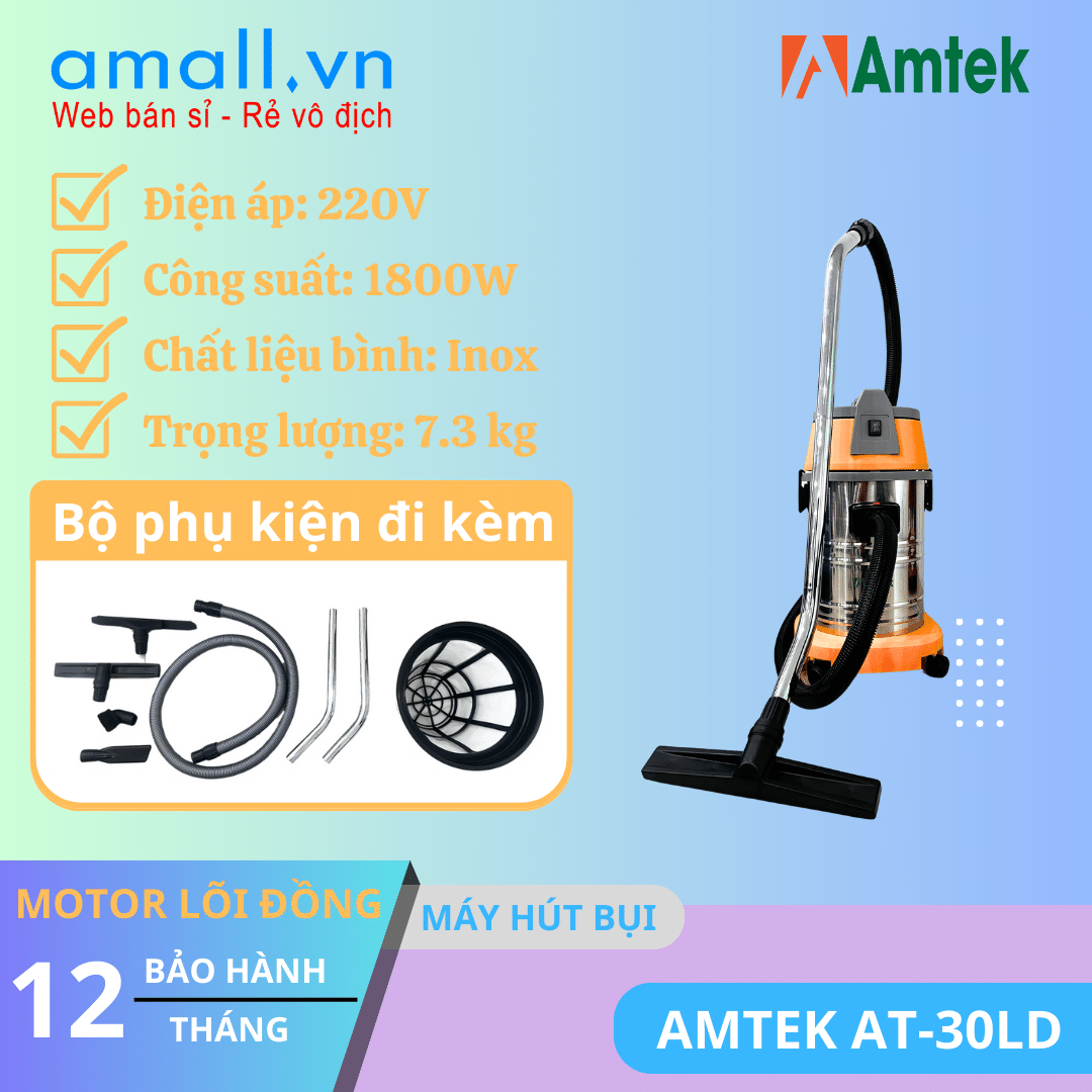 Máy hút bụi khô ướt 30l 1800w Model: AT-30LD hiệu Amtek