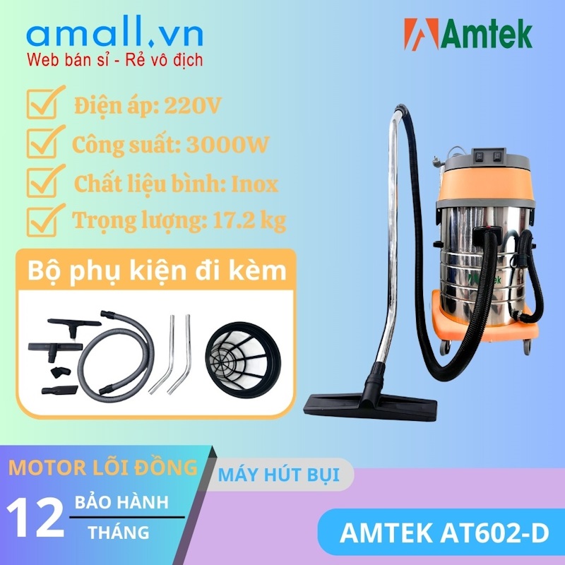 Máy hút bụi khô ướt 60L 2 motorModel: AT602-D hiệu Amtek