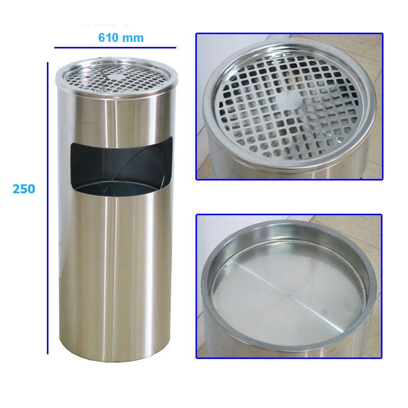 Thùng rác inox gạt tàn tròn 250 x 610 hàng nhập khẩu cao cấp