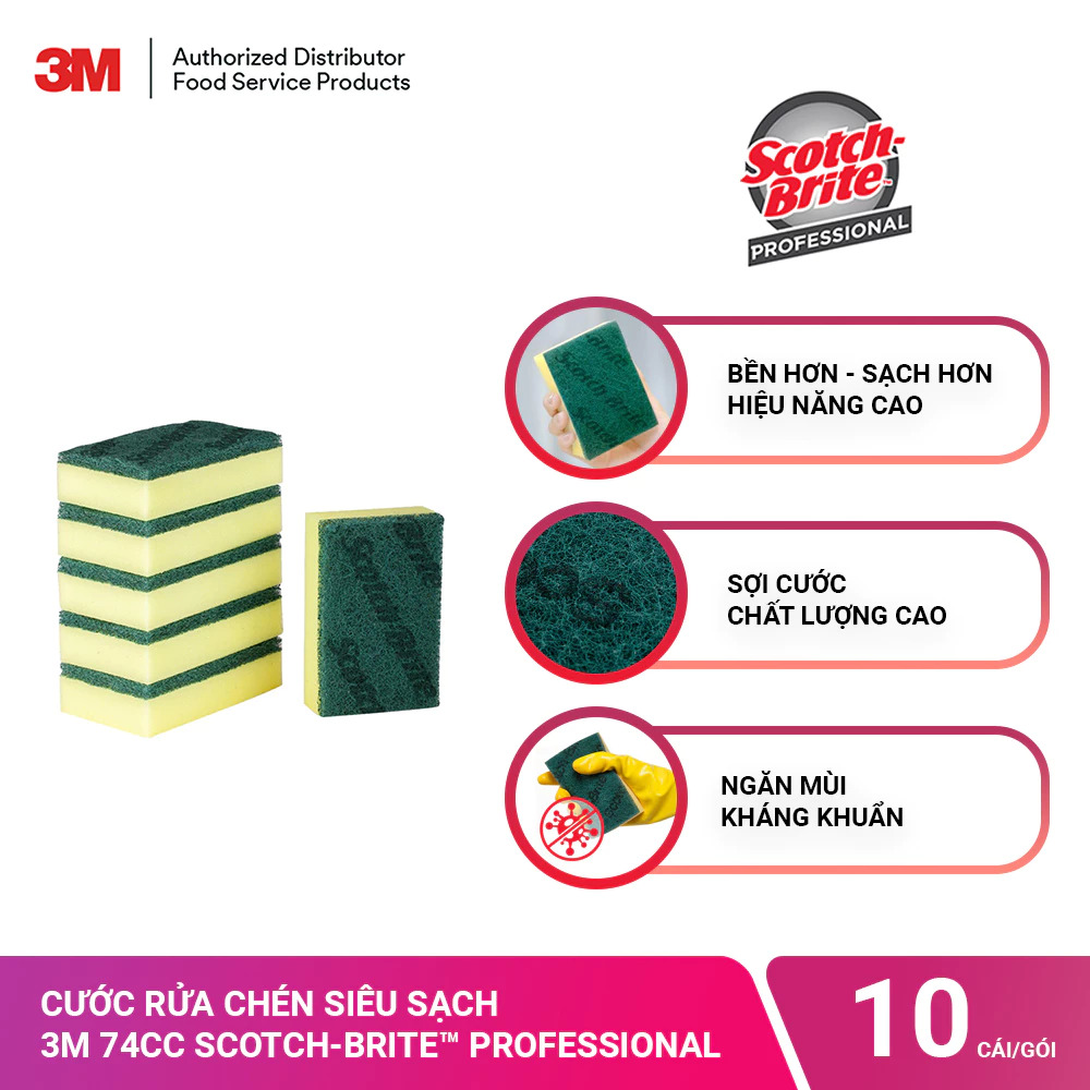Miếng chùi rửa 2 mặt vàng xanh 3M Scotch Brite Professional 74cc