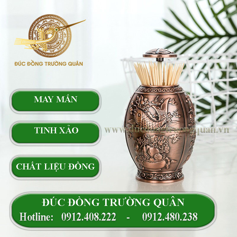 Lọ tăm đồng cá đỏ may mắn