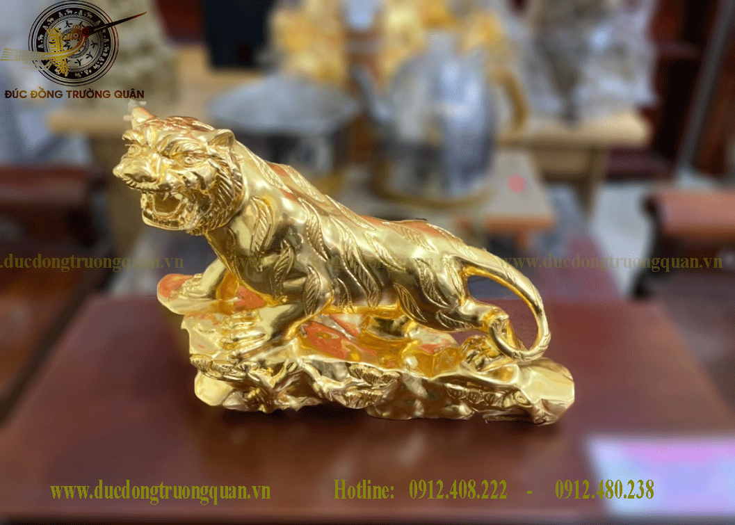 Tượng hổ bằng đồng dát vàng 9999