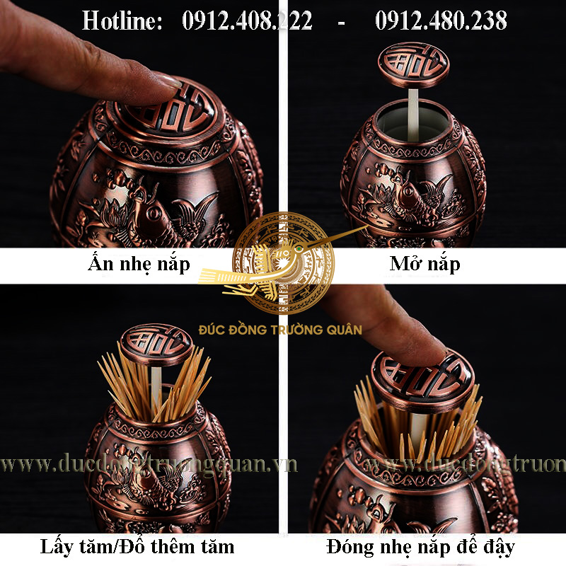 Lọ tăm đồng cá đỏ may mắn