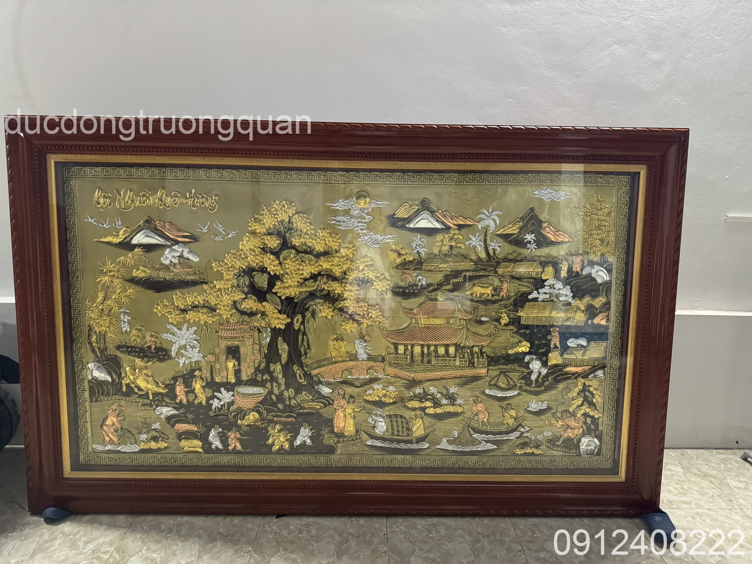 TRANH CỘI NGUỒN QUÊ HƯƠNG KHẢM TAM KHÍ KHUNG GỖ