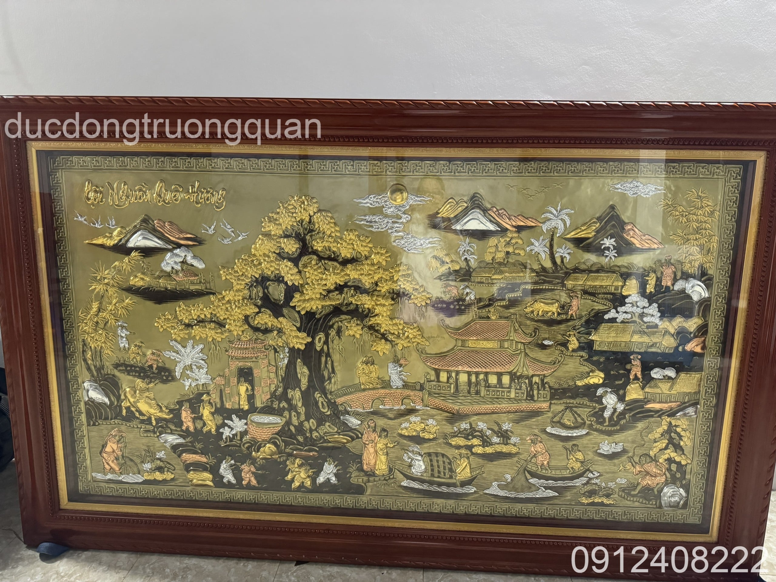 TRANH CỘI NGUỒN QUÊ HƯƠNG KHẢM TAM KHÍ KHUNG GỖ