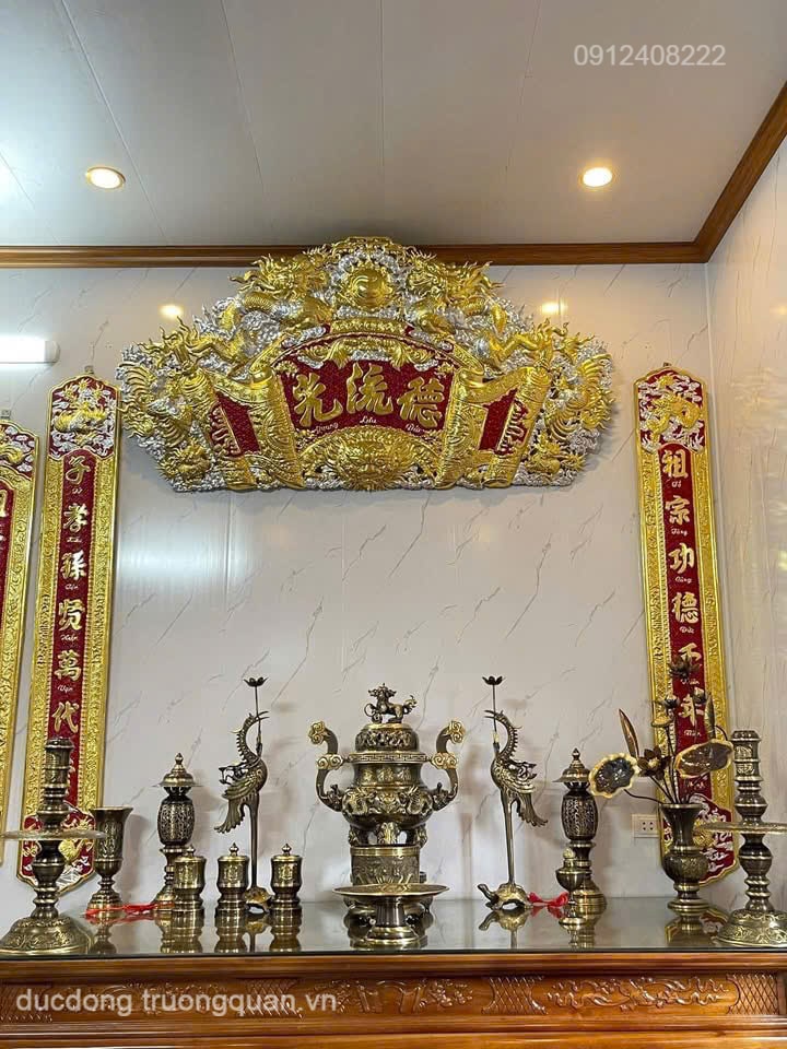 BỘ ĐẠI TỰ CÂU ĐỐI BẰNG ĐỒNG MẠ VÀNG 24K CAO CẤP