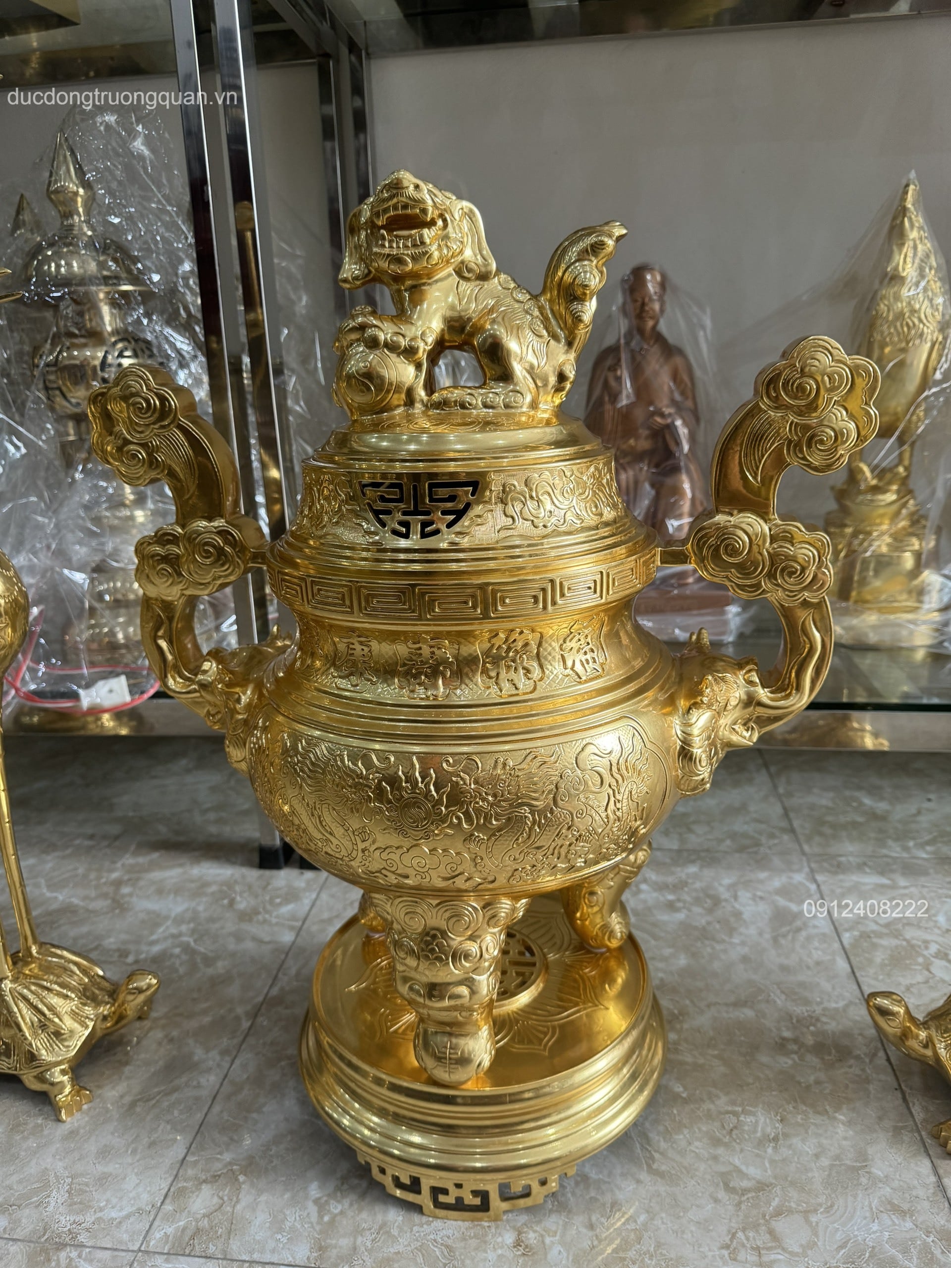 BỘ NGŨ SỰ BẰNG ĐỒNG DÁT VÀNG 9999 CAO 60CM