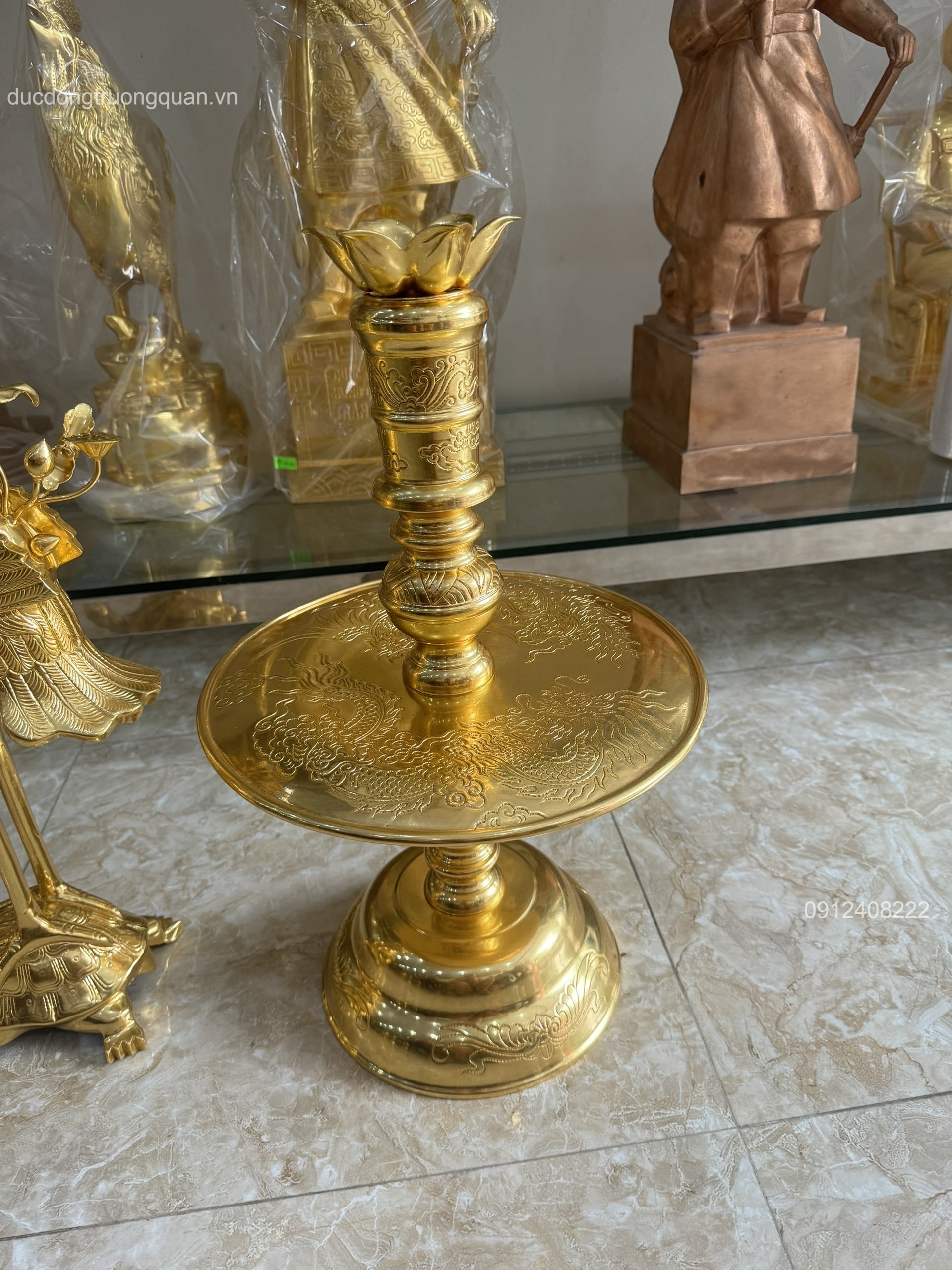 BỘ NGŨ SỰ BẰNG ĐỒNG DÁT VÀNG 9999 CAO 60CM